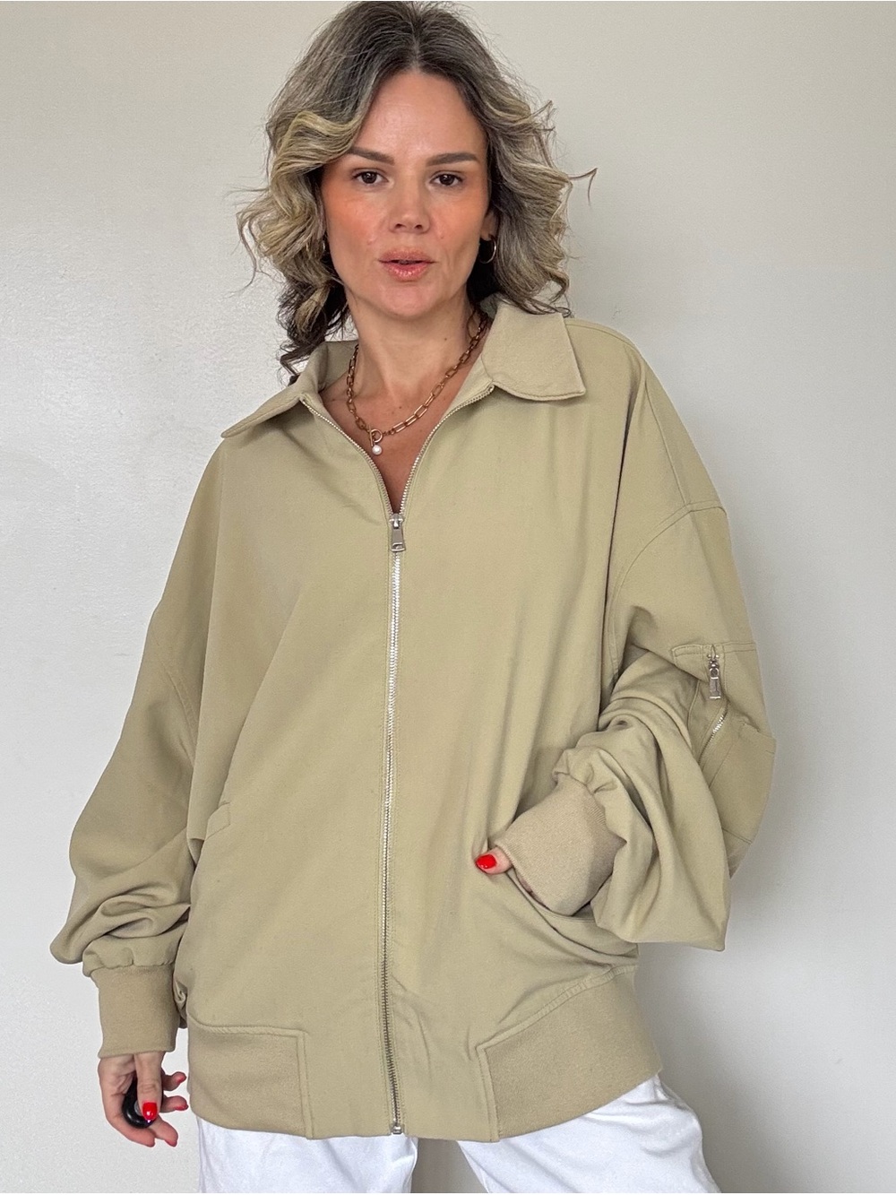 WeWoreWhat Oversized Bomber Jacket in Light Khaki